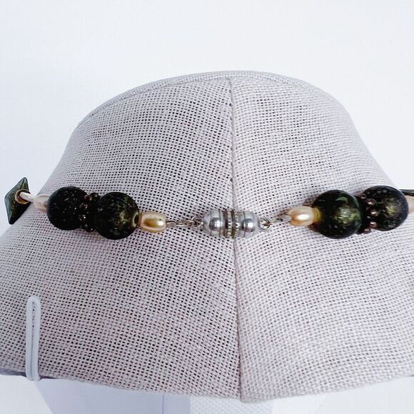 Green Beaded Silver Pendant Statement Necklace Boho - Picture 5 of 7